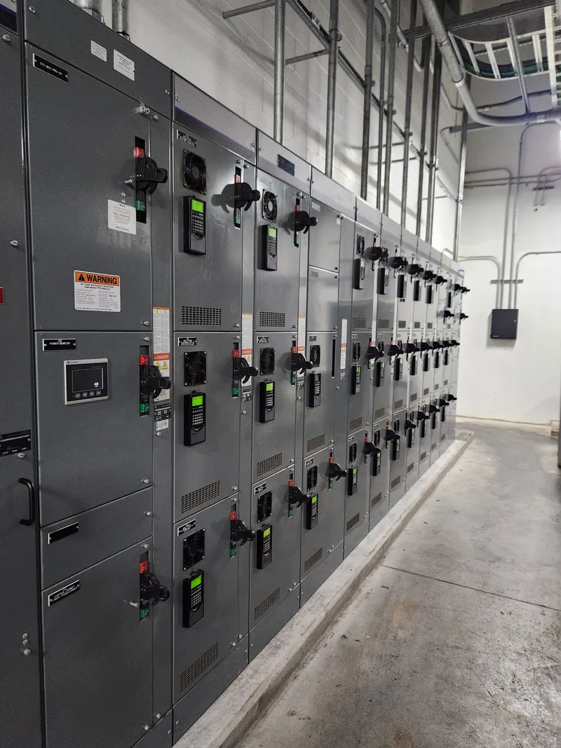 Industrial motor control center with draw-out breakers evaluated during an arc flash study